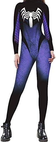 Slim Bloom Womens Skeleton Skull Bone Printed Bodysuit Jumpsuit Adult Halloween Costumes