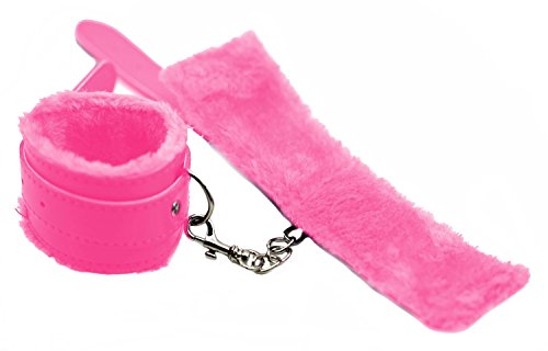 Fashion Leather Handcuffs Cuffs Adjustable Plus Sleeping Mask Set (Pink)
