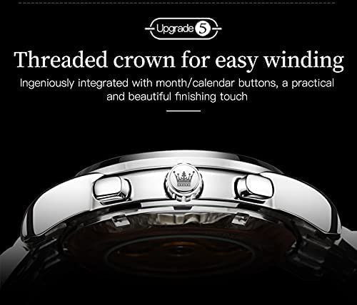 OLEVS Automatic Mens Watches Mechanical Luxury Dress Moon Phase Stainless Steel Waterproof Luminous Calendar Wrist Watches,White,Mechanical