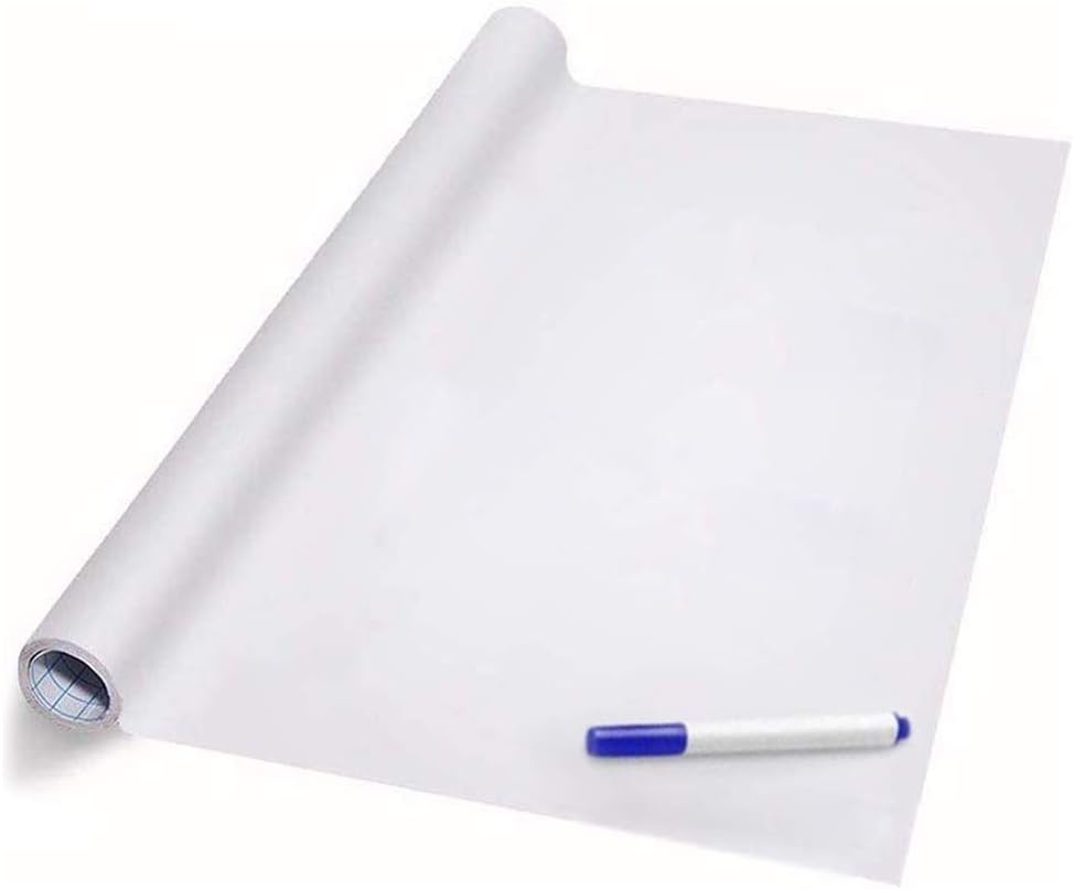 Self Adhesive White Board Paper, Easy Peel and Stick Dry Erase Whiteboard for Classroom, Planning, Office, Kid Painting with 1 Water Pen (78.7" x 17.7") : Office Products