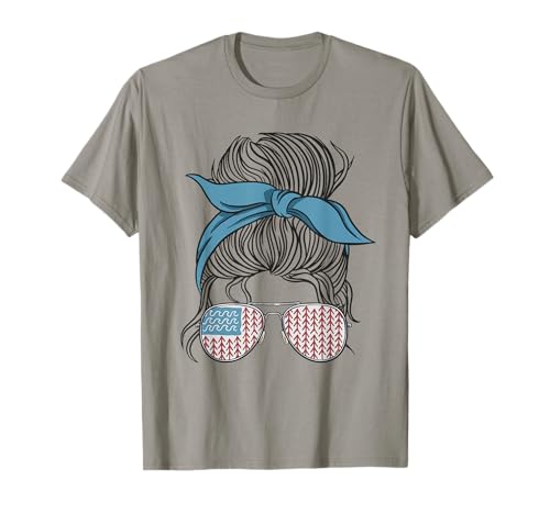 Lake Life Messy Bun Women American Flag Sunglasses Outdoor T-Shirt