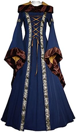 KASST Halloween Cosplay Costume Renaissance Medieval Irish Costume Over Dress Dress Gothic Dress (XXL, blue)