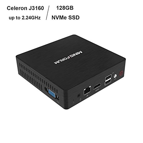 GN31 Mini PC Intel Celeron J3160 Processor(up to 2.24Ghz) Quad Core Mini Computer, 4GB RAM 128GB NVMe SSD, 4K, 1000M LAN, 2.4/5G WiFi, BT4.2, HDMI&VGA Port Support Windows 10 Pro/Auto Power On/WOL