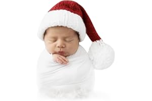 FORBAYSY Christmas Newborn Photography Props Swaddle Snow White Wraps with Santa Hats for Baby Boys Girls Photo Props Shoot
