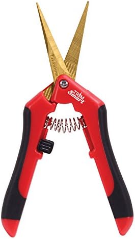 Precision Pruner Hydroponic Garden Snips Bonsai Trimming Shears Curved & Straight Blade Titanium Coated Scissors (Straight Blade, Fire Red)