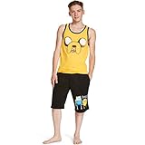 Adventure Time Mens Tank and Shorts Pajamas (Large (36-38), Jake Yellow/Black)