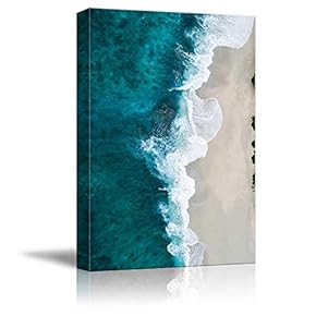 Canvas Wall Art White Sand Beach Wave Ocean Water Painting Artwork for Home Prints Framed - 12x18 inches
