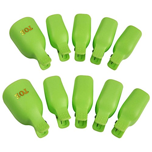 AKOAK 10 Pcs/Lot Reusable Plastic Toenail Art Soak Off Cap Clips UV Gel Polish Remover Wrap Toenail Tools Cleaner Soakers Set for ToenailsGreen