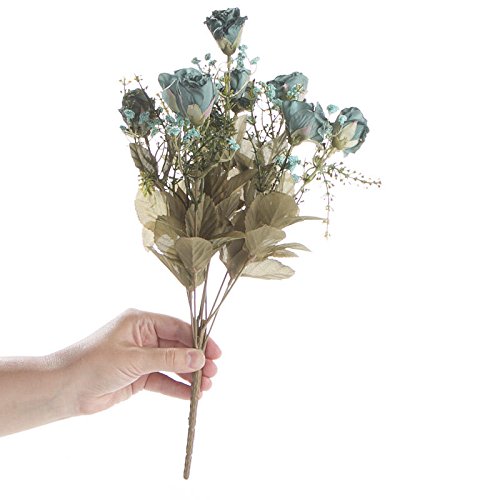 Factory Direct Craft Artificial Dried Teal Antique Rose Bush for Home Decor, Crafting and Displaying