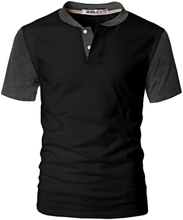 DANDYCLO Men's Henley Shirt Casual Basic Short Sleeve Casual T Shirt BLACKCHARCOAL L