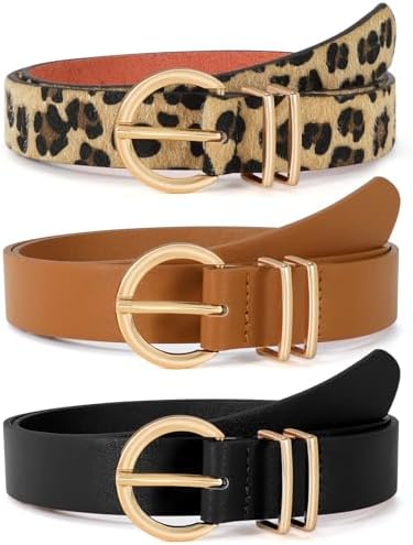 4 Pack Leopard Faux Leather Belts with Gold Buckle for Women Dress Belt Size M SUOSDEY Women main image 2