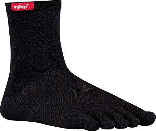 Injinji Performance Original Weight Crew Toesocks, Black, Large