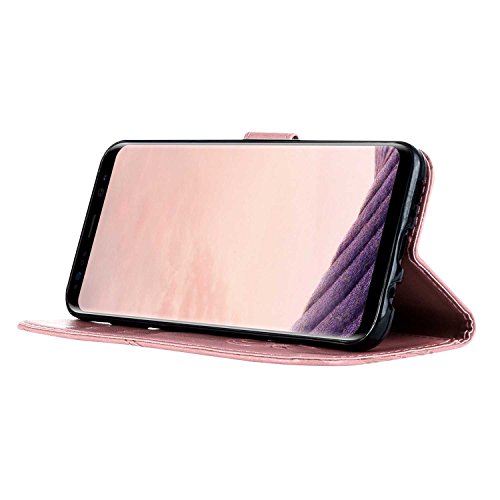 UNEXTATI Galaxy S8 Plus Stand Magnetic Flip Cover Card Holders & Hand Strap Wallet Case with Kickstand for Samsung Galaxy S8 Plus (Rose Gold)