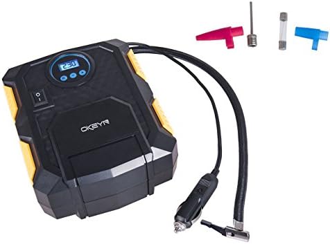 OKEYN 12 Volt DC 150PSI Digital Mini Portable Air Compressor with 4 Piece Kit, Multi-Use Car Tire Pump, Stealth Design Tire Inflator for Cars, Motorcycles,Bicyles,Balls (Black)