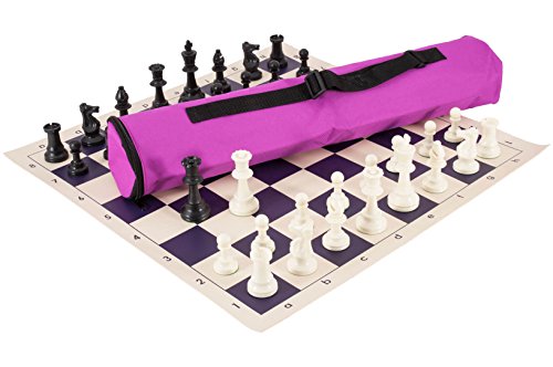 Quiver Chess Set Combination - Single Weighted - Neon Purple Bag / Purple Board - by US Chess Federation