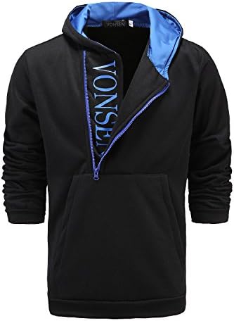 Venson Men's Fleece Pullover Hoodie with Kangaroo Pocket (Large, Black-Blue)
