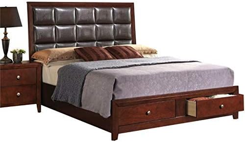 Amazon Com Acme Ilana Brown Faux Leather Queen Bed With Storage