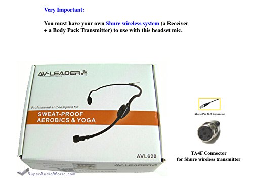 AV-Leader AVL620 Professional Water Resistant Headset Microphone for Shure Wireless Systems_ Great for aerobic & yoga classes!
