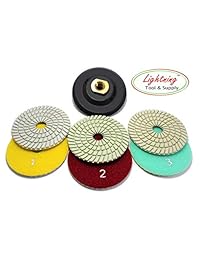 Lightning Tool & Supply Pro Series   Juego de almohadillas de pulido de diamante mojado seco de 4.0 in, 3 pasos, con respaldo de goma para granito, mármol y piedra natural