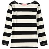 Camii Mia Big Girl's Classic Long Sleeve Cotton Stripe Tee T-Shirt (Small(7-8), Black White)
