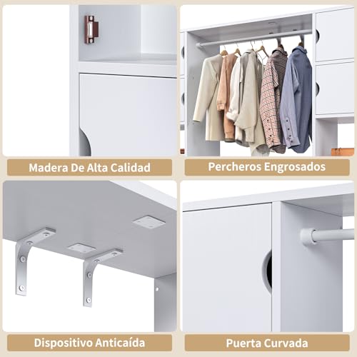 SIMPLE HOGAR Closet Armables para Ropa,Armarios para Ropa se Puede Cambiar Entre ángulo Recto y Esquina,Closet de Madera Está Equipado con 10 Espacios de Almacenamiento,170/W*202/H CM(Blanco)
