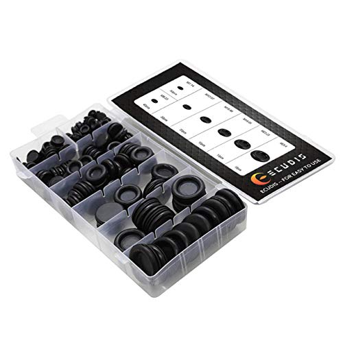 ECUDIS 170Pcs Rubber Grommet Firewall Hole Plug Set Electrical Wire Gasket Assortment, Set of 7 Different Metric Sizes, with See-Through Divided Organizer Case for Car Machine Pump Water Pipe
