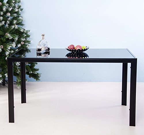 Merax 55 Inch Modern Rectangle Tempered Glass Dining Table with Metal
Legs (Black)
