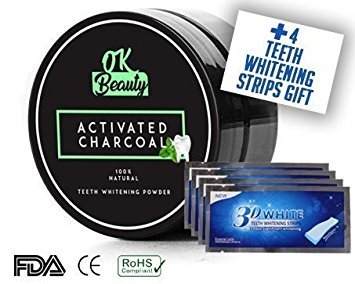 Natural Activated Charcoal Teeth Whitening, New Formula Natural Powder Black Powder Organic Toothpaste More Effective -Mint Flavor-With Gift Free 4 Teeth Whitening Strips by OK-Beauty