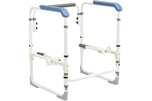 Toilet Handrail, Adjustable Commode Toilet Safety Rail Toilet Armrest For Elderly and Disable 360°Rotatable Clip, Stand Alone