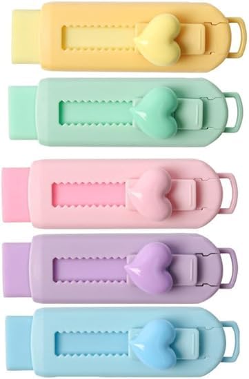 5Pcs Multicolor Sliding Retractable Pencil Eraser with Plastic Sleeve,Large Erasers for School Office,Art for Drawing,Standard Pencil,Correction Products,Office Products,