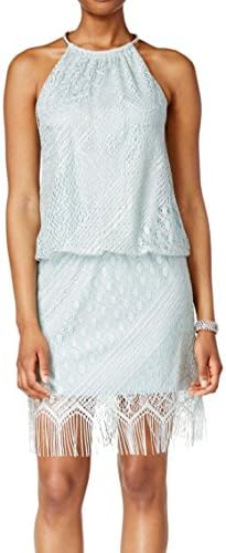 SLNY Womens Metallic Finge Party Dress Green 12