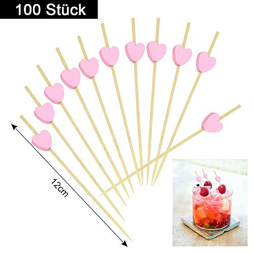 TANCUDER 100 Stück Cocktail-Sticks Holz Umweltliche Cocktailspieße Holz Cocktailstäbchen Handgefertigte Zahnstocher Rosa… – Bild 8