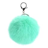 Kobwa(TM) Novelty Rabbit Fur Ball Charm Key Chain for Car Key Ring or Bag ,Mint Green with Kobwa's Keyring