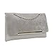b.m.c BMC Fashionably Chic Gray Beige Faux Suede Leather Gold Metal Chain Large Envelope Clutch Handbag