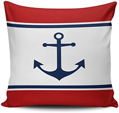 Boitty Pillow Case Anchor Blue White and Red Nautical Pillowcases Personalized Decorative Pretty Throw Pillow Covers Cases Euro 26x26 Inches One Side