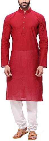 RG Designers Men's Handloom Red Kurta Pyjama