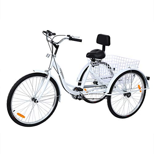 Iglobalbuy 26 Inch Adult Tricycles Series 7 Speed 3 Wheel Bikes for Adult Tricycle Trike Cruise Bike Large Size Basket for Recreation, Shopping,Exercise Men's Women's Bike