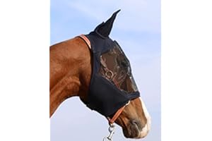 TGW RIDING Horse Fly Mask with All-Round Breathable Mesh Non Heat Transferring,Big Space UV Protection for Horse (L, Black)