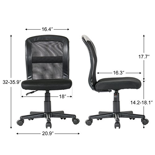 2-Packs YAMASORO Office Mesh Task Chairs Mid Back without Arms Desk Chair Swivel ,Reception Room Black - Thumbnail 5