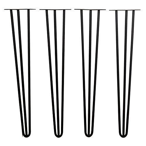 28" Hairpin Legs, 1/2" Diameter Cold Rolled Steel, 3-rod(Satin Black)Set of 4 Table Legs, Metal Legs, Furniture Legs,Coffee Table Legs,Desk Legs,Perfect for DIY Projects