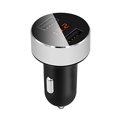 Spartan Autotec Dual USB Quick phone Charger with Voltage Display for iPhones, Android Phonees, Tablets &amp; GPS (Silver)