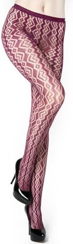 Zig Zag Coils Fishnet Pantyhose (Regular, Wine)