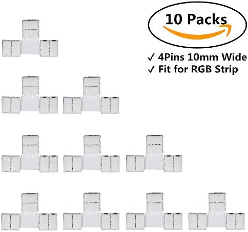 LED Strip Connector 10pcs/Pack T Shape Solderless Snap Down 4 Conductor for 10mm Wide SMD5050 RGB LED Flexible Strip Lights