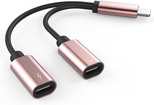 COOBILE iPhone 7 Adapter, iPhone 7 Splitter, Compatible IOS 10.3 or Later, Dual Lightning Headphone Audio &amp; Charge Adapter 2 in1 Adapfer for iPhone 7 / 7 Plus (Pink)