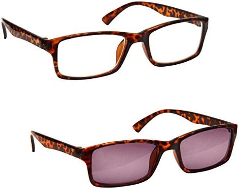 The Reading Glasses Company Brown Tortoiseshell Readers With Matching Sun Reader Value Twin Pack Mens Womens UVSR2092BR +1.00