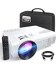 Mini Projector (100" Screen Included), Supports 1080P and 200'' Display, 50,000 Hrs LED Lamp Life, Portable Movie Projector, Compatible with TV Stick, HDMI, VGA, TF, AV and USB
