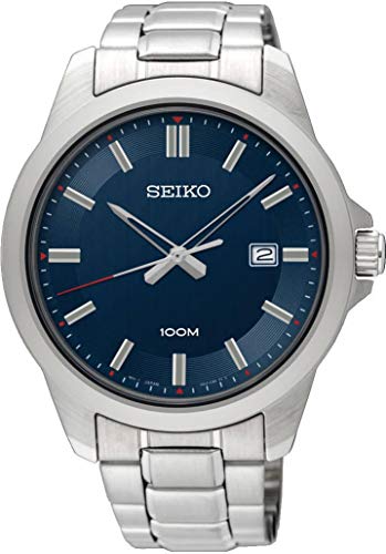 Seiko Men's 42mm Steel Bracelet & Case Hardlex Crystal Quartz Blue Dial Analog Watch SUR243