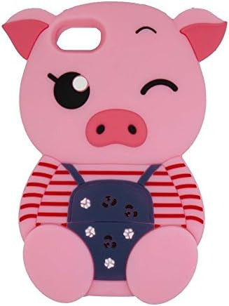 iPhone 8 Case, Maoerdo Cute 3D Cartoon Pink Stripes Pig Fashion Silicone Rubber Phone Case Cover for Apple iPhone 8 4.7 inch