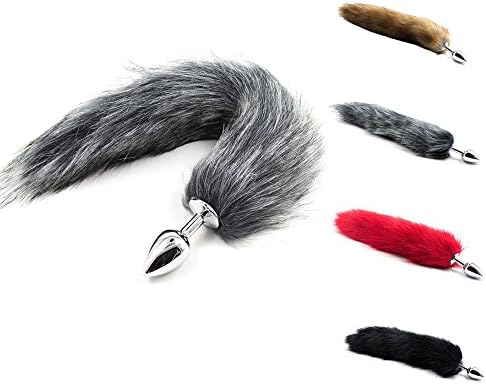 Butt Plug Stainless Fox Tail for Halloween Cosplay Costume (grey, L)