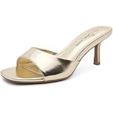 Shoe Land Women's Low Heels Stiletto Heeled Slides, Open Toe One Band Slip-On Heeled Mules – Dressy Heeled Sandals for Prom, Party Wedding and Vacation